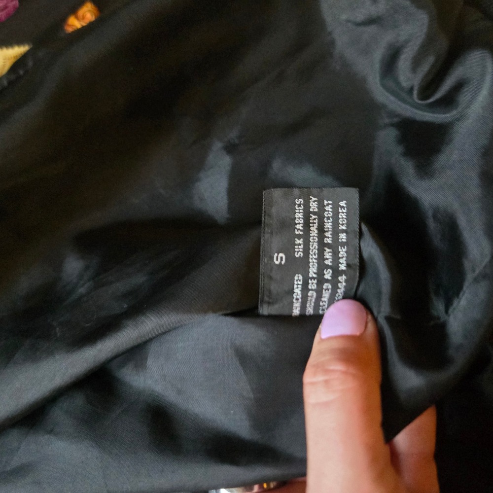 Vintage Silk Fabrics Pasta Print Bomber Jacket Black Novelty Size S - Picture 4 of 6